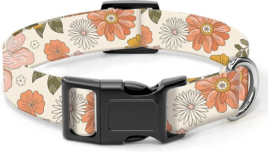 Dog Collar, Cute Dog Collar for Small Medium Large Dogs, Personalized Adjustable Soft Pet Collars with Quick Release Buckle for Walking Running, Cute Retro Flower