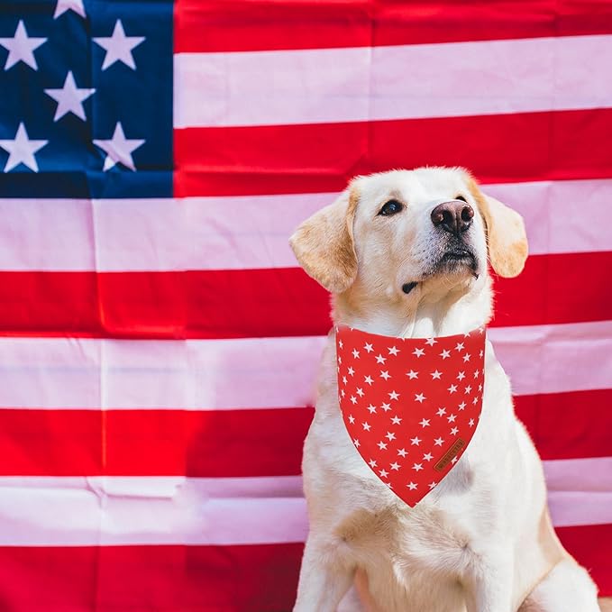 ADOGGYGO Star Dog Bandana 2 Pack, Reversible Red Blue Patriotic Pet Scarf Bib, Adjustable Fit 4th of July Star Bandanas for Medium Large Dogs Pets (Large)