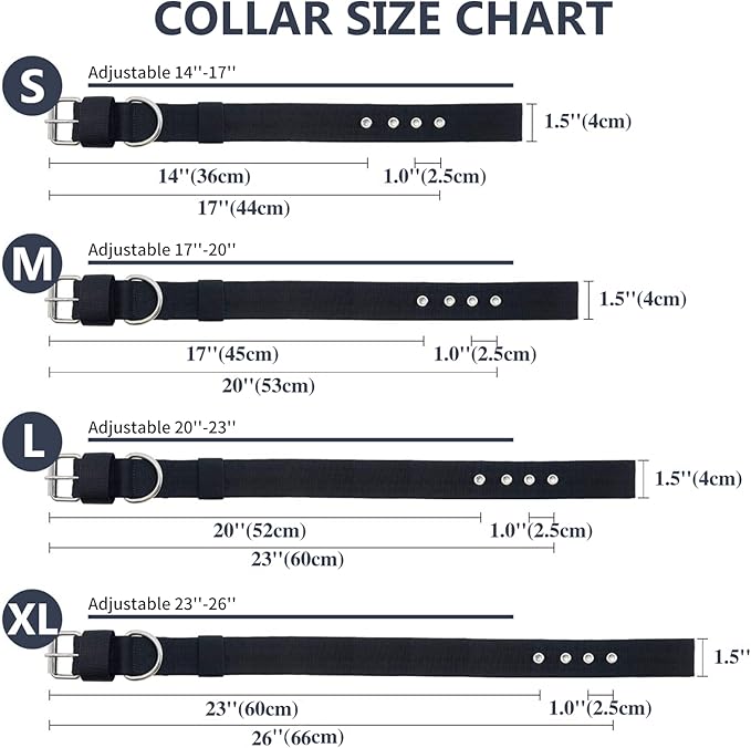 Heavy Duty Tactical Dog Collar - 1.5" Width Military Durable Thick Nylon with Adjustable Metal D Ring & Buckle Working Training K9 Collar for Medium Large Dogs (M(17"-20"), Black)