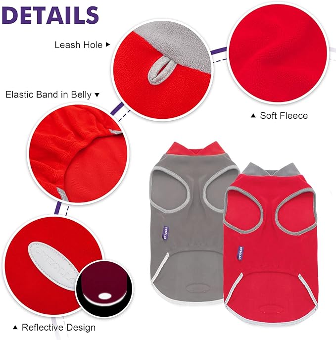 Cyeollo 2 Pack Stretchy Fleece Dog Sweaters with Leash Hole - Pullover Sweatshirts for Small Puppy Dogs & Cats - Size S