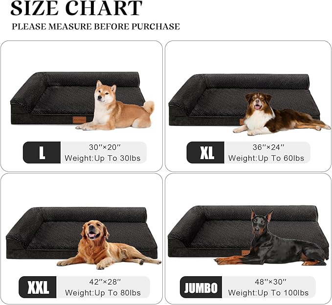 Orthopedic Jacquard Dog Bed for Medium Dogs, Waterproof L Shaped Medium Pet Sofa Bed with Washable Removable Cover, Non-Slip Soft Warm Comfortable Pet Couch Sleep Mat, 30''X20'' Black