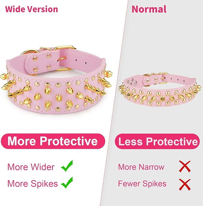 Wide Gold Spiked Dog Collar, Epesiri Dog Chain Collars, Mushroom Rivet PU Leather Dog Collars, Adjustable Durable Spike Studded Pet Collar for Pitbull Mastiff Bulldog Pugs Husky Rottweiler
