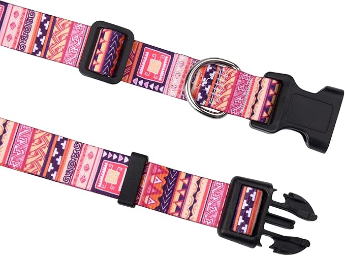 Dog Collar with Bohemia Floral Tribal Geometric Patterns - Soft Ethnic Style Collar Adjustable for Small Medium Large Dogs(Orange Geometry,S)