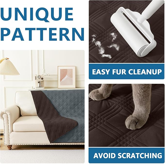 hyha Waterproof Dog Blanket, Reversible Pet Bed Blanket, Soft Sofa Couch Cover for Dogs Washable, Waterproof Pet Couch Covers for Sofa Puppy Cats Furniture Protector(82"x102", Chocolate/Dark Grey)