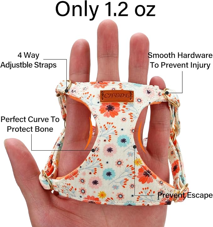 CHEDE No Pull Floral Pattern Dog Harness- Lightweight and Soft Dog Harness, Adjustable Small Dog Harness and Leash Set, with Dog Leash, Suitable for Puppy Small and Medium-Sized Dog