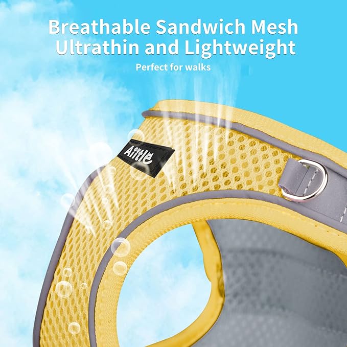 AIITLE Small Harness for Puppy with A Leash - Spring Dog Vest Harness with Super Breathable Mesh, Reflective No-Pull Pet Harness for Outdoor Walking, Camping for Small Dogs, Cats Yellow XXS