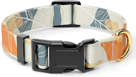 Rnivvi Dog Collar, Personalized Adjustable Dog Collars for Medium Dogs, Cute Boho Puppy Collar for Boy and Girl Dogs, Soft Pet Collar with Quick Release Buckle for Walking Running, Abstract Leaves