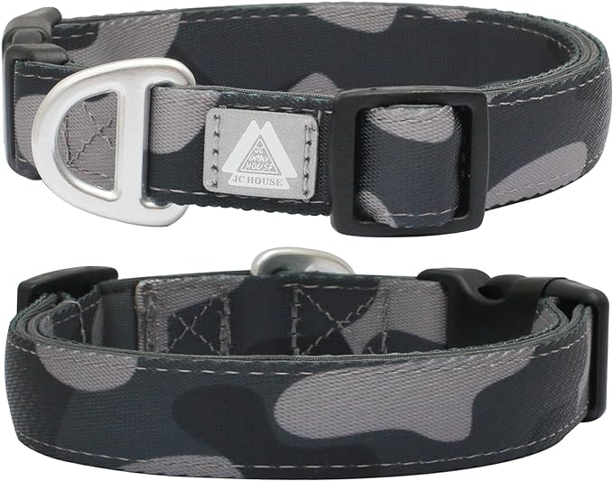 Soft Padded Dog Collar, Neck 12’’-20’’, Adjustable Heavy Duty Collar with 3M Reflective Logo for Medium, Large Dogs, Camo Dark Gray, Medium