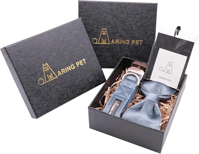 ARING PET Bowtie Dog Collar,Velvet Dog Collars with Detachable Bowtie, Cute &Comfortable Dog Collar, Blue Medium.