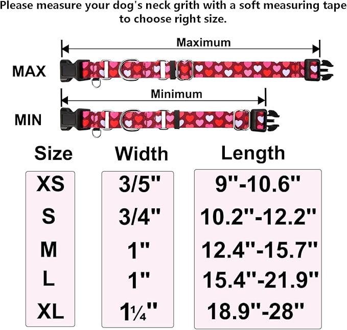Valentines Pink Martingale Collar for Dogs with Buckle Adjustable Heart Dog Collars (Burgundy Love, Small)