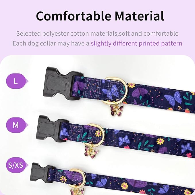 Dog Collars with Buckle Adjustable for Cute Girl Female Boy Dogs,Special Soft and Fancy Dog Pet Collar with Butterfly Design for Small Medium Large Dogs (XS, Purple Butterfly)