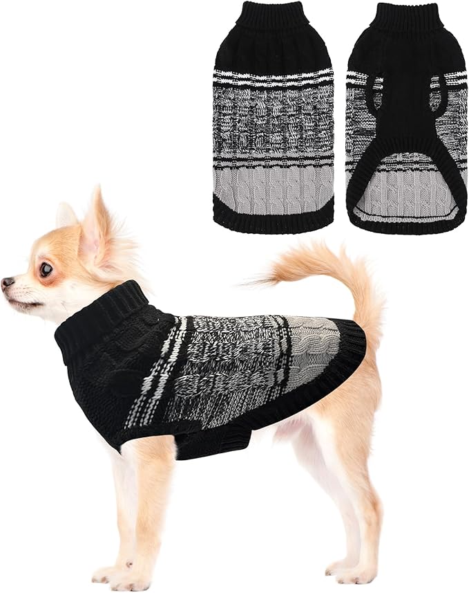 Mihachi Soft Warm Dog & Cat Pullover - Women's & Men's Pet Dogs & Cats Sweater Shirt, Cold Weather Turtleneck with Leash Hole, Black XS