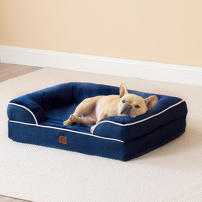 EHEYCIGA Orthopedic Dog Bed for Medium Dogs, Waterproof Memory Foam Medium Dog Beds with Sides, Non-Slip Bottom and Egg-Crate Foam Pet Couch Bed with Washable Removable Cover, Navy