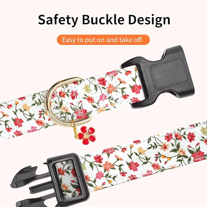 Dog Collars with Buckle Adjustable for Cute Girl Female Boy Dogs,Special Soft and Fancy Dog Pet Collar with Flower Design for Small Medium Large Dogs (Red Flower, S)