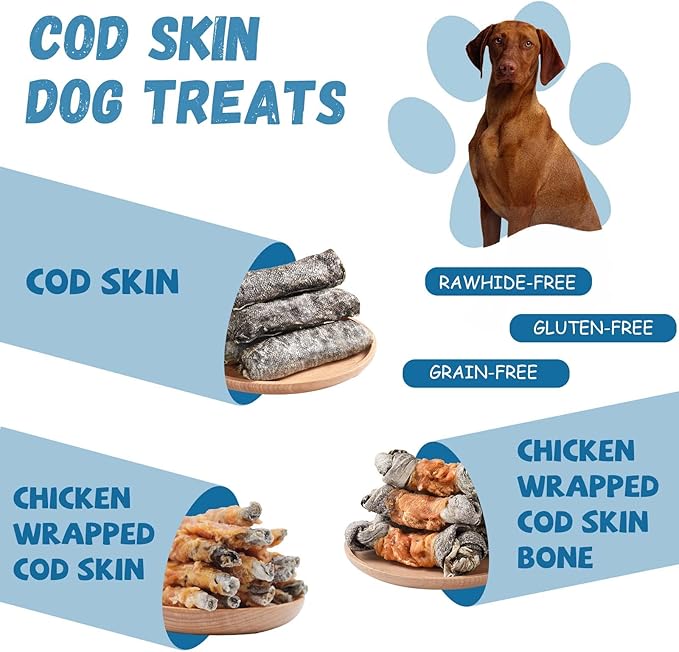 Chicken Wrapped Cod Fish Skin Stick Dog Treats, Healthy High Protein Omega3 Cod Twist Dog Chews Real Chicken Wrap Teeth Cleaning for Large Medium Small Pets 10.58 OZ