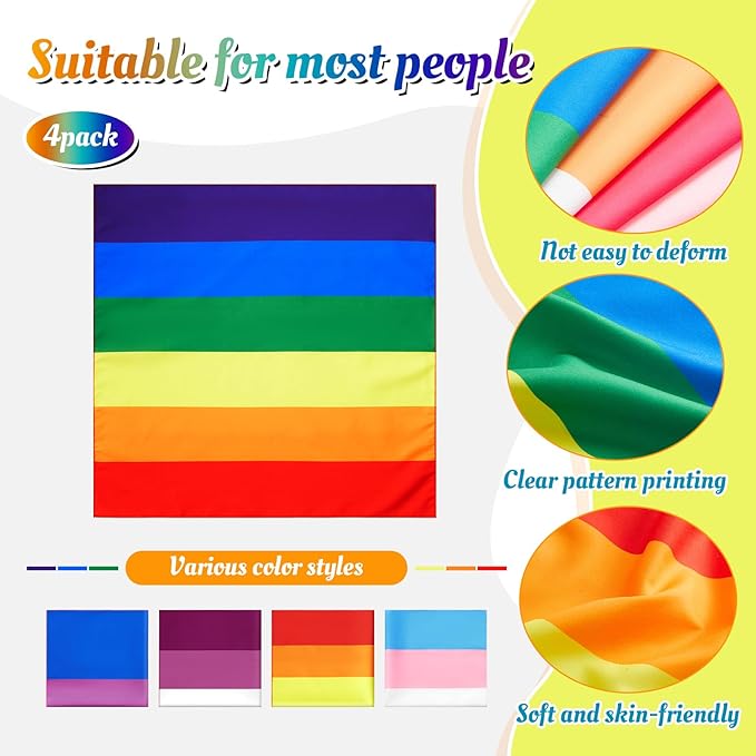 4 Pack Rainbow Bandanas Trans Pride Bisexual, Lgbt Square Scarves Lesbian Single Sided Print Headwrap Handkerchiefs Pride Flag Bandana