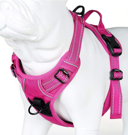 Soft Front Dog Harness .Best Reflective No Pull Harness with Handle and 2 Leash Attachments