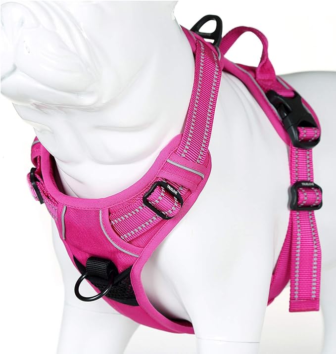 Soft Front Dog Harness .Best Reflective No Pull Harness with Handle and 2 Leash Attachments