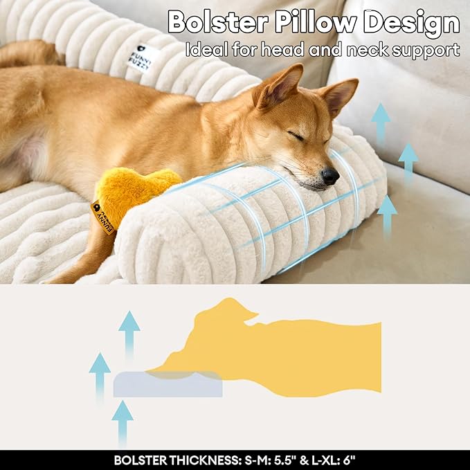 FUNNY FUZZY Pet Couch Cover for Sofa, Calming Dog Bed for Couch, Fluffy Plush Cat Bed Mat for Furniture Protector for Small Dogs and Kitten, 27×24 in, Cream White