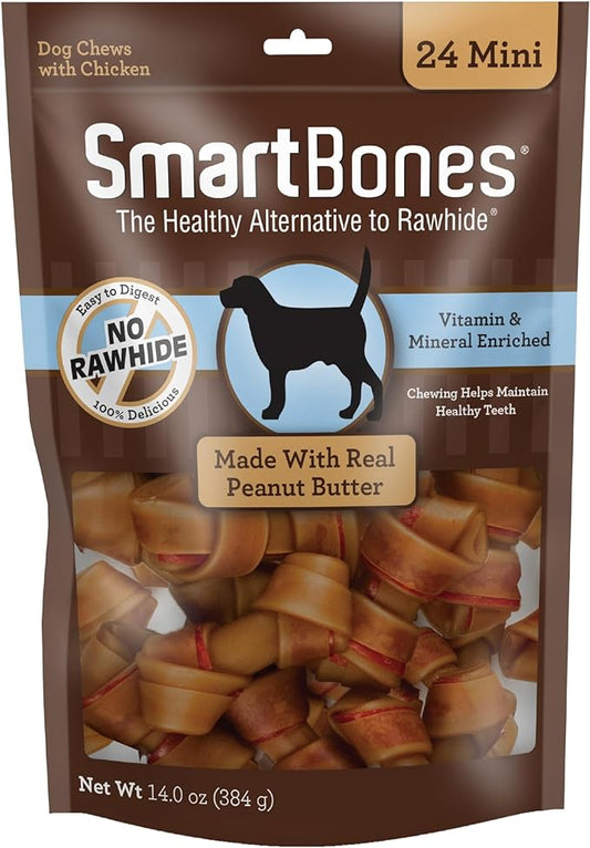 SmartBones Mini Chews With Real Peanut Butter 24 Count, Rawhide-Free Chews For Dogs