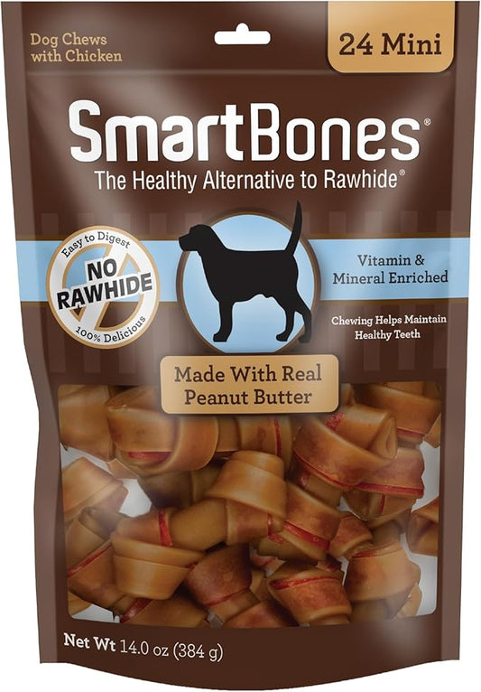SmartBones Mini Chews With Real Peanut Butter 24 Count, Rawhide-Free Chews For Dogs