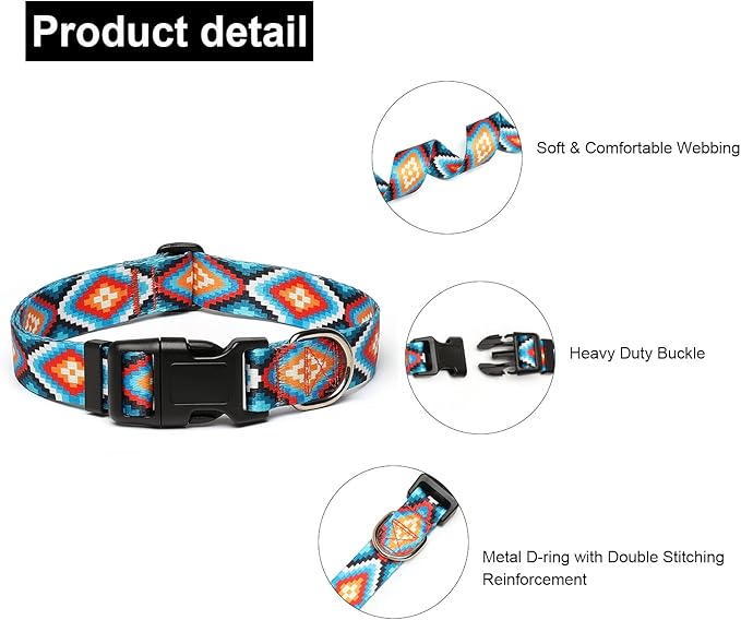 Adjustable Dog Collar with Patterns, Ultra Comfy Soft Nylon Breathable Pet Collar for Small Medium Large Dogs (L, Geometric Pattern)