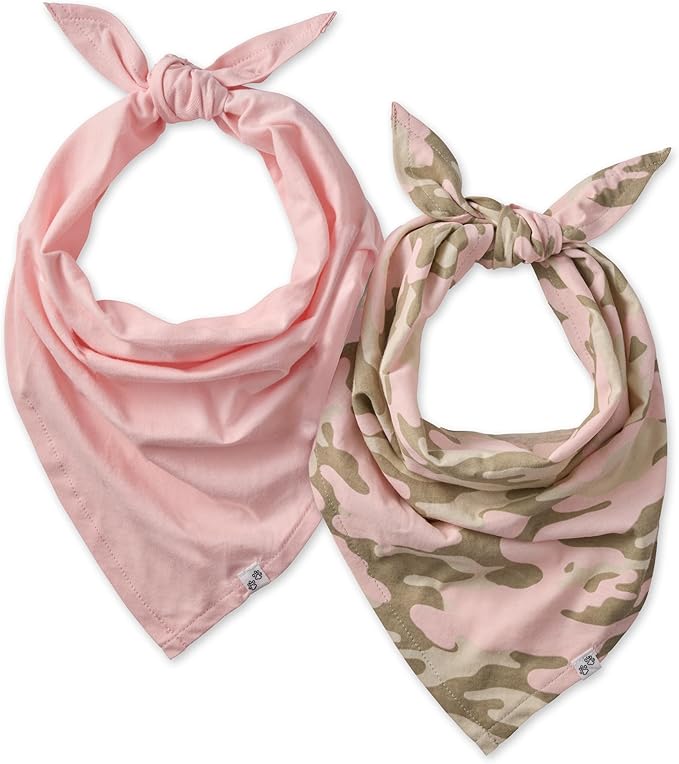 Multipack 100% Organic Cotton Pet Bandanas for Small, Medium and Large Dogs, Camo-Pink, X-Small/Small