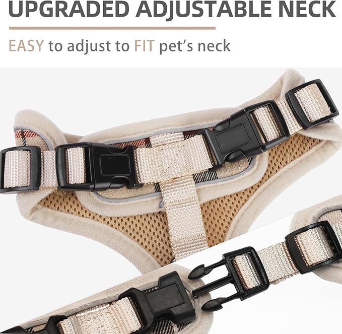 PUPTECK Soft Mesh Dog Harness and Leash Set Pet Puppy Cat Adjustable Reflective Padded Vest No Pull Harnesses, Beige, M