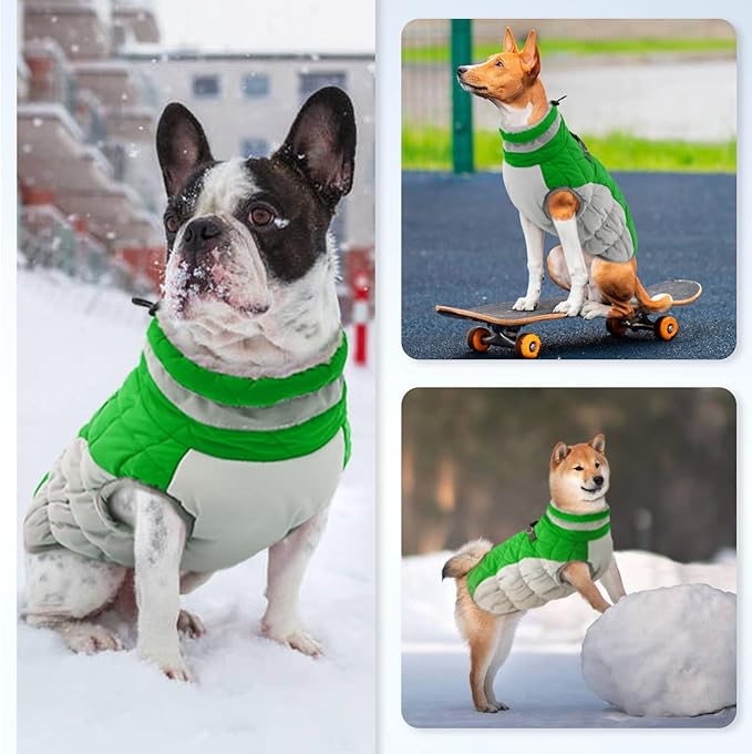 Dog Coats for Small Dogs, Puppy Coat, Warm Winter Jacket, XS Dog Coat with Harness Built in, Waterproof Pet Cold Weather Coats, Puppy Winter Clothes Snowsuit Chihuahua Maltese,Green,XS