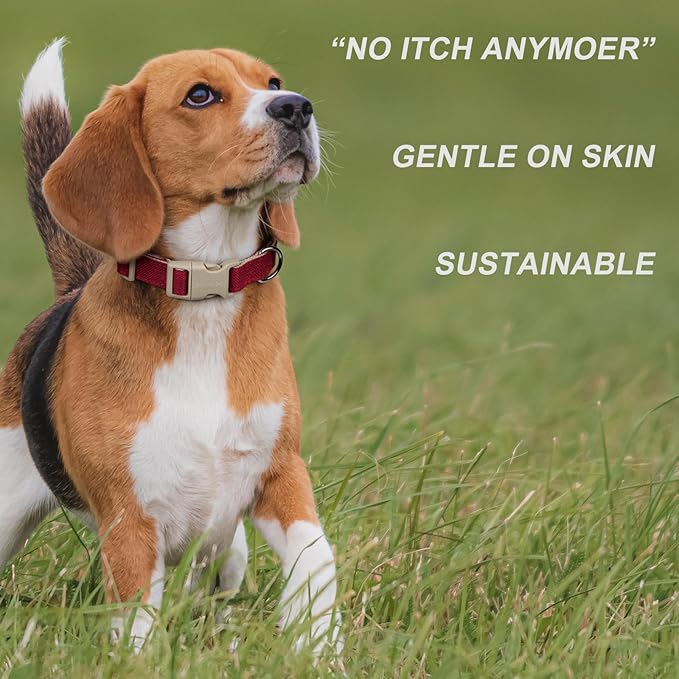 Plutus Pet Cotton Hemp Dog Collar and Leash Set, Adjustable Collar for Small, Medium, and Large Dogs, Heavy Duty and Soft on Skin, Red, M