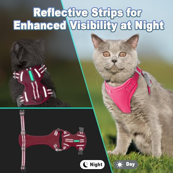 Cat Harness and Leash Set Escape Proof for Kitten Walking, Soft Adjustable Top Handle Vest Harnesses for Cats, Easy Control Breathable Reflective Small Medium Large, Pink, M