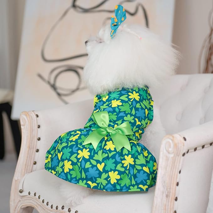 CuteBone Dog Mesh Dress St.Patrick's Day Puppy Sundress Pet Outfit Summer Fashion for Small Dogs Girl Cat Clothes BF07L