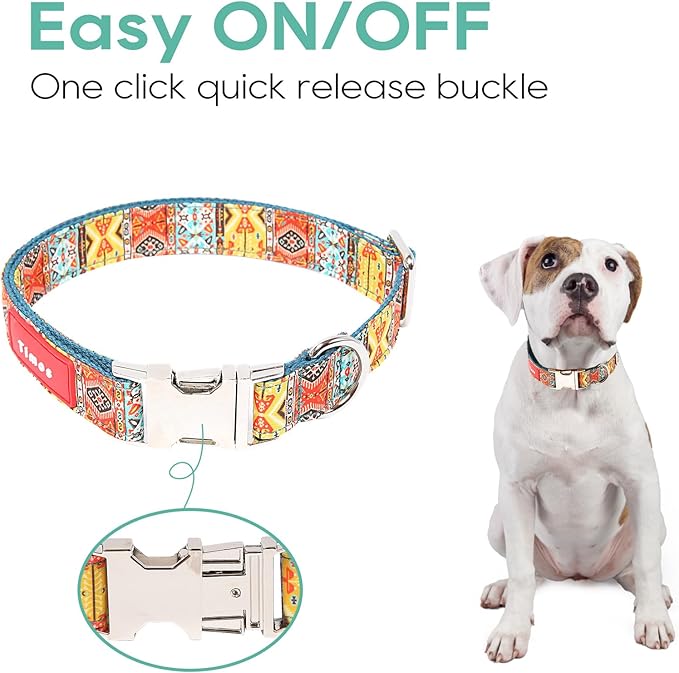 Timos Dog Collar, Adjustable Soft Dog Collar for Small Medium Large Dogs, Patterned Puppy Collars with Quick Release Buckle for Boy and Girl Female Dogs (Bohemia Yellow, Small)