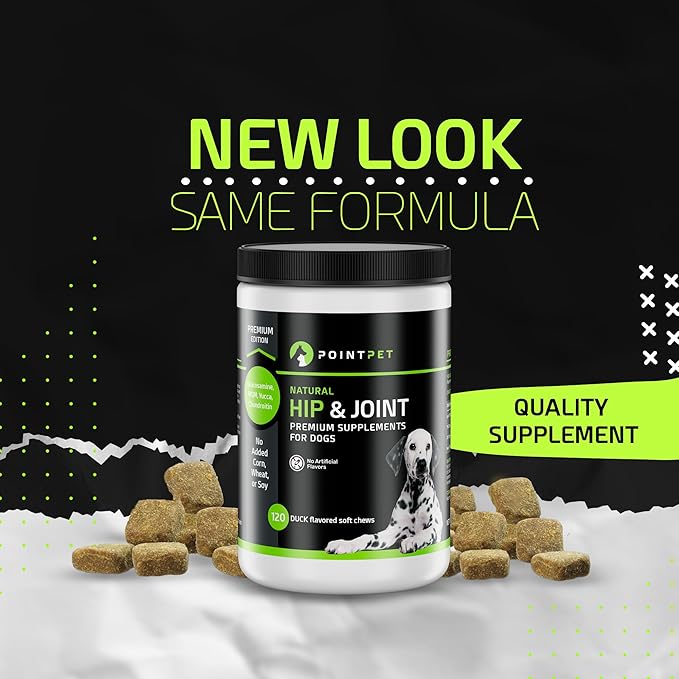 POINTPET Glucosamine for Dogs, 120 Count - Hip & Joint Supplement - Dog Mobility Soft Chews with Chondroitin & MSM - Supplement with Omega 3