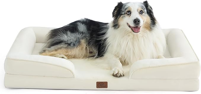 Bedsure Orthopedic Dog Bed for Extra Large Dogs - XL Washable Dog Sofa Beds Large, Supportive Foam Pet Couch Bed with Removable Washable Cover, Waterproof Lining and Nonskid Bottom, Ivory
