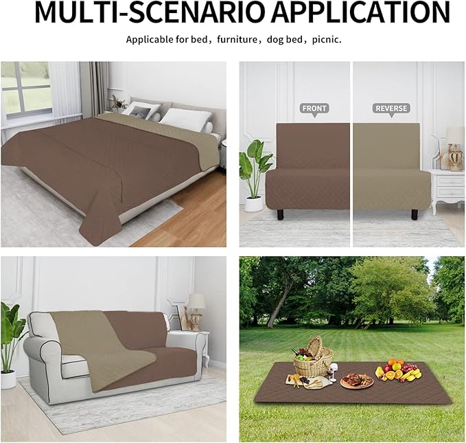 Easy-Going 100% Waterproof Dog Bed Cover Reversible Leak Proof Couch Cover Washable Sofa Cover Furniture Protector Blanket for Pets Kids Children Dog Cat (102x90 Inch, Brown/Beige)