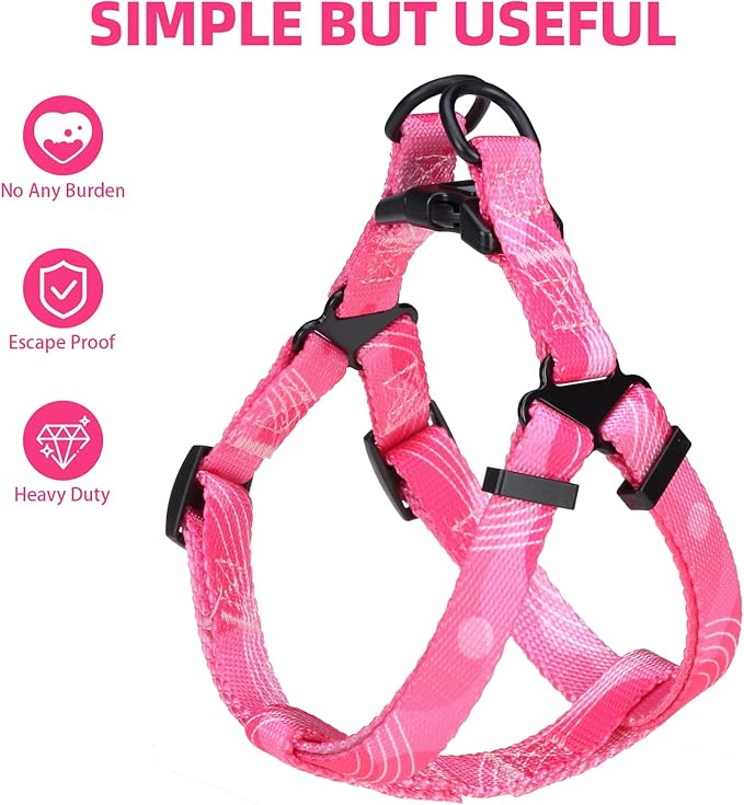 PUPTECK No Pull Dog Harness Soft Adjustable Basic Nylon Step in Puppy Vest Outdoor Walking with Leash Printed Pink