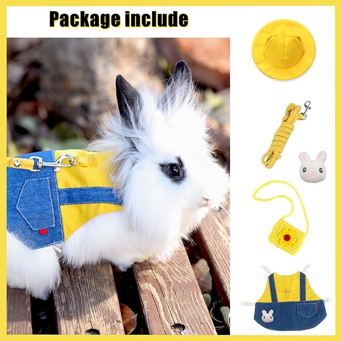 Guinea Pig Clothes,Soft Bunny Ferret Clothes with Pet Rabbit Harness and Leash Mini Hat Bag Cute Brooch for Kitten Small Animal Collars