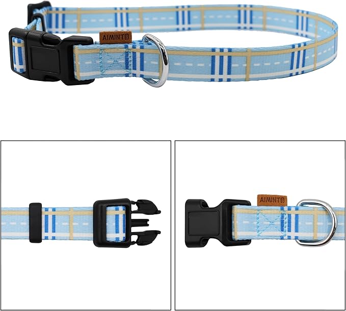 Dog Collar, Cute Stripe Pattern, Soft and Adjustable Collar with Quick Release Buckle (M (Neck 14-24", Width 3/4"), Stripe Blue)