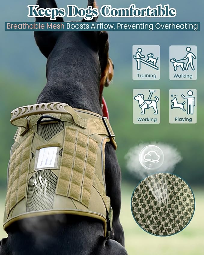 Reflective Service Dog in Training Vest Harness Leash Set for Extra Large Dogs, Adjustable Heavy Duty Brown Padded Dog Harness, with Front Clip and Metal Buckles Do Not Pet for Training, Hiking