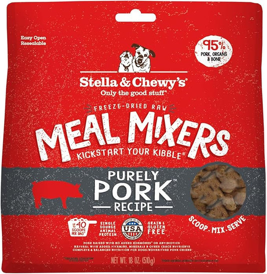 Stella & Chewy's Freeze-Dried Raw Pork Meal Mixers- Dog Food Topper and Mixer - Made with 95% Farm-Raised Pork, Organs & Bone - Perfect for Picky Eaters - Grain-Free - 18 oz