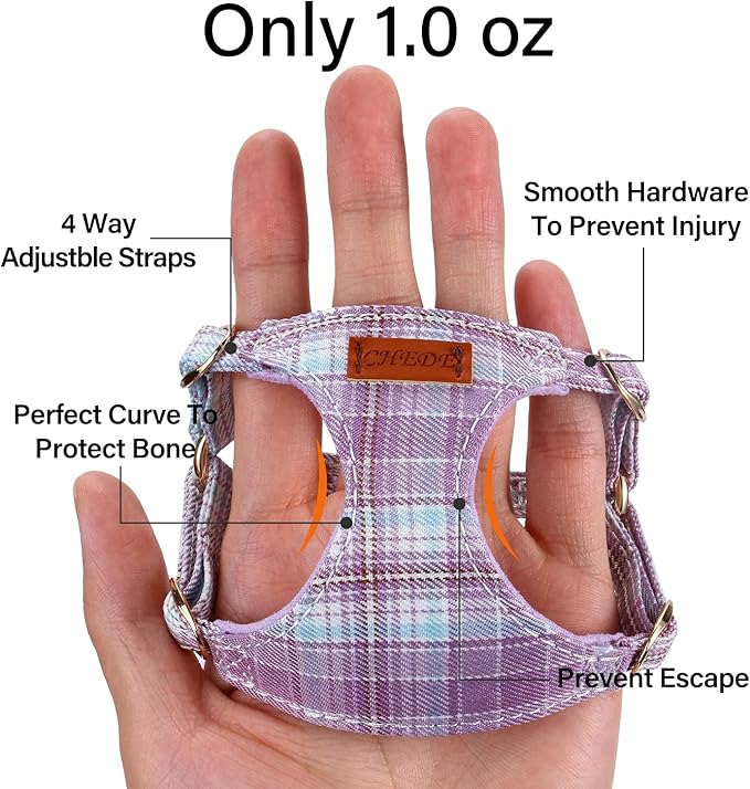 CHEDE No Pull Plain Pattern Dog Harness- Lightweight and Soft Dog Harness, Adjustable Small Dog Harness and Leash Set, with Dog Leash, Suitable for Puppy Small and Medium-Sized Dog
