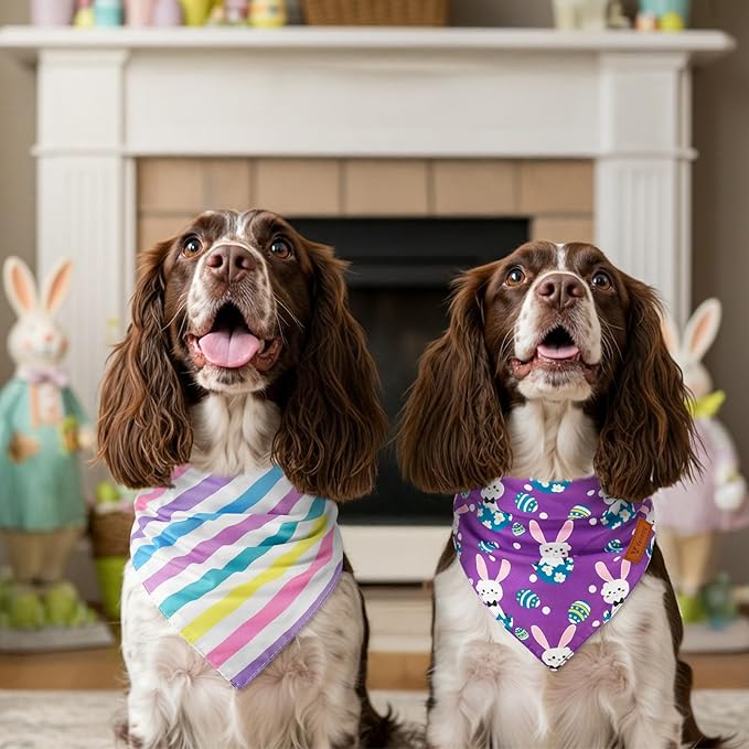 Vehomy 3-Pack Easter Dog Bandana Reversible Dog Bandanas Easter Egg Dog Bandanas Bunny Dog Scarfs Cat Triangular Bibs Easter Rabbit Pet Bandanas Scarves for Small Medium Large Dogs S
