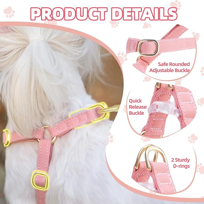 PUPTECK Dog Harness and Leash Set Small Sized, Step-in Cute Puppy Harness, Soft Lightweight Padded Vest, Escape Proof No Pull Pet Harnesses Easy for Walking, Pink, M