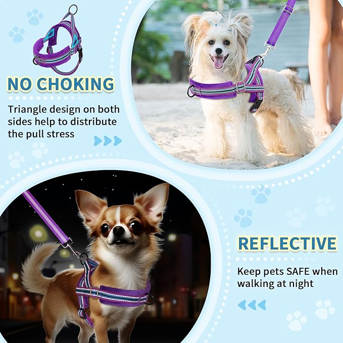 SlowTon No Pull Small Dog Harness and Leash Set, Puppy Soft Vest Harness Neck & Chest Adjustable, Reflective Lightweight & Anti-Twist Pet Lead Combo for Small Medium Dogs (PU-Front Clip, M)