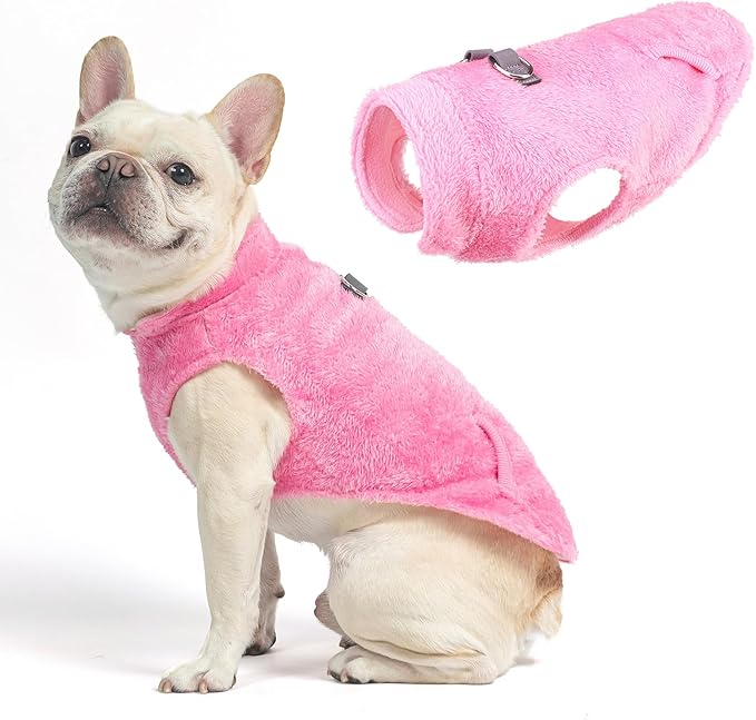 SCENEREAL Fleece Vest Dog Sweater, Dog Jacket with Harness Built in Pocket for Small Medium Dogs, Pet Cold Weather Coat with Soft Lining, Plush Warm Pullover Clothes for Puppy Boys Girls