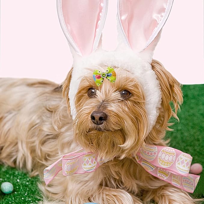 PET SHOW 20pcs Easter Small Dog Hair Bows with Rubber Bands for Medium Dogs Bunny Rabbits Puppies Cats Kittens Rabbits Yorkie Topknot Grooming Costumes Hair Accessories