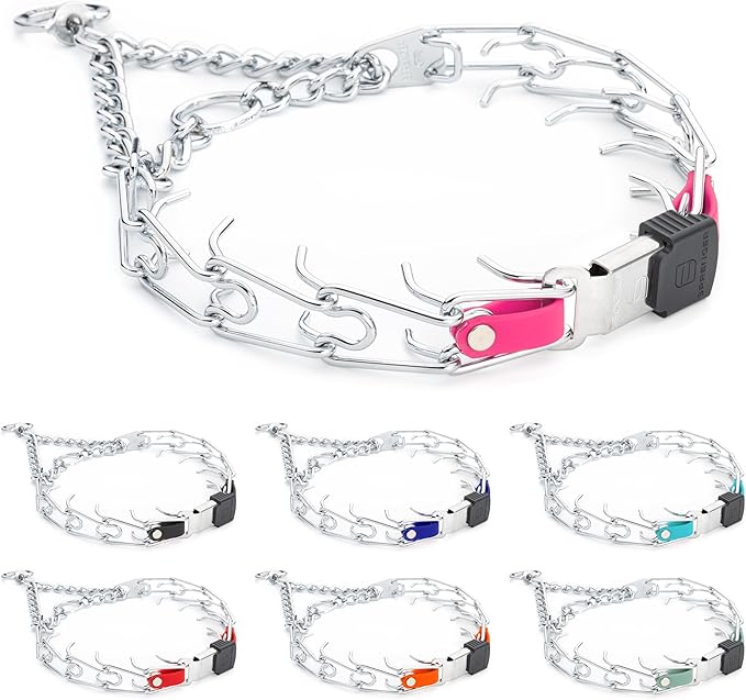 Herm Sprenger Chrome Plated Steel Dog Collar with Quick Release ClicLock Buckle and Biothane Insert Training Collar for Dogs Made in Germany (Passionfruit Pink, 23in x 3.2mm(Neck Size up to19-20in))
