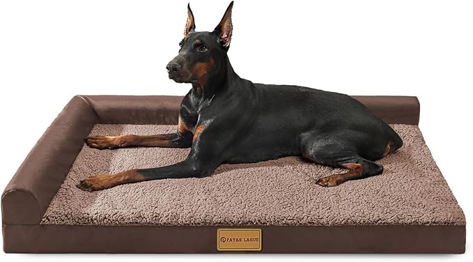 Patas Lague Orthopedic XL Dog Bed for Large Dogs 42''X28'', Waterproof L Shaped Big Large Pet Sofa Beds with Removable Washable Cover, Soft Comfortable Pet Couch Mat with Nonskid Bottom, Brown