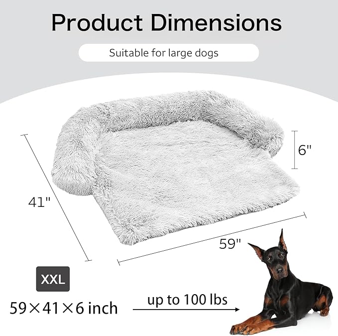 Calming Dog Bed Fluffy Plush Dog Mat for Furniture Protector with Removable Washable Cover for Large Medium Small Dogs and Cats (Extra Extra Large, Light Grey)